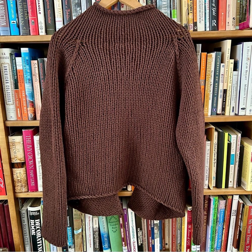 Sundance Brown Merino Wool Chunky Knit Rolled Neck Sweater Cardigan size L - Picture 5 of 5